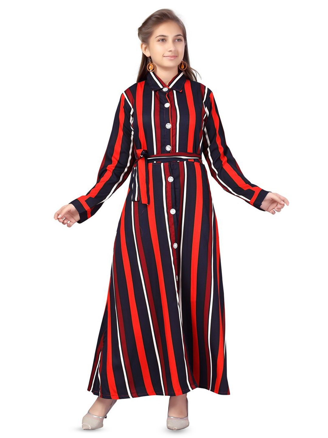 

HERE&NOW Girls Striped Shirt Maxi Dress, Red