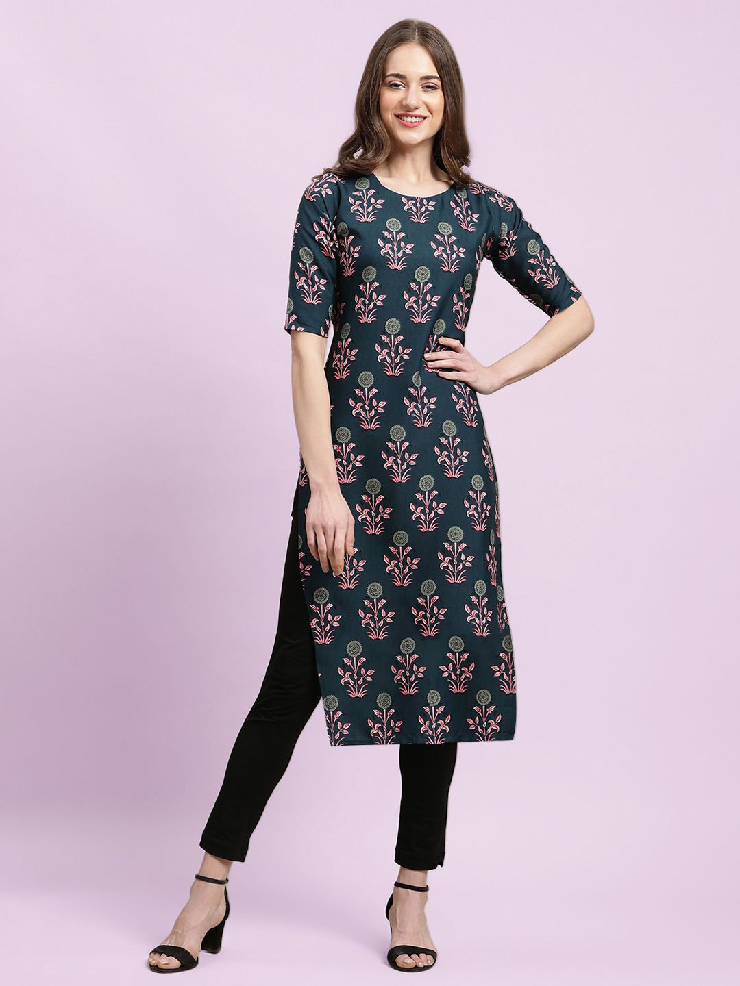

Moda Rapido Women Printed Round Neck Kurta, Green