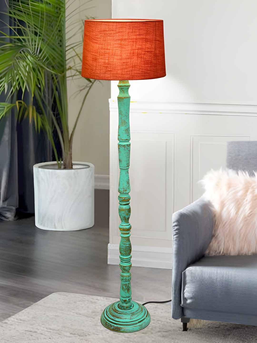 

Homesake Red & Blue Cylinder Shaped Wooden Floor Lamp