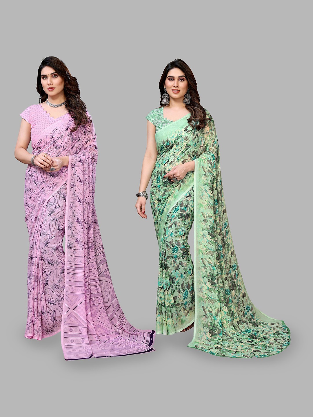 

Moda Rapido Floral Poly Georgette Saree, Green