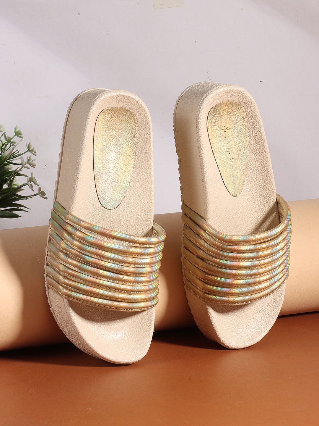 

Mast & Harbour Women Textured Platform Sandals, Gold