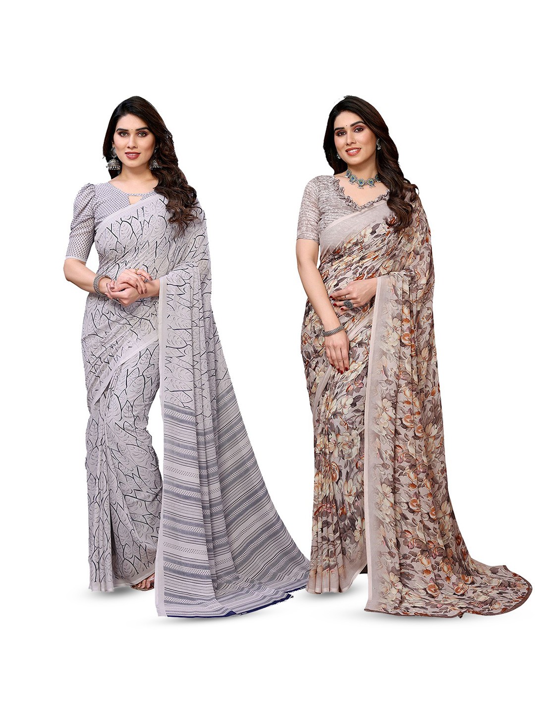 

Moda Rapido Floral Poly Georgette Saree, Brown