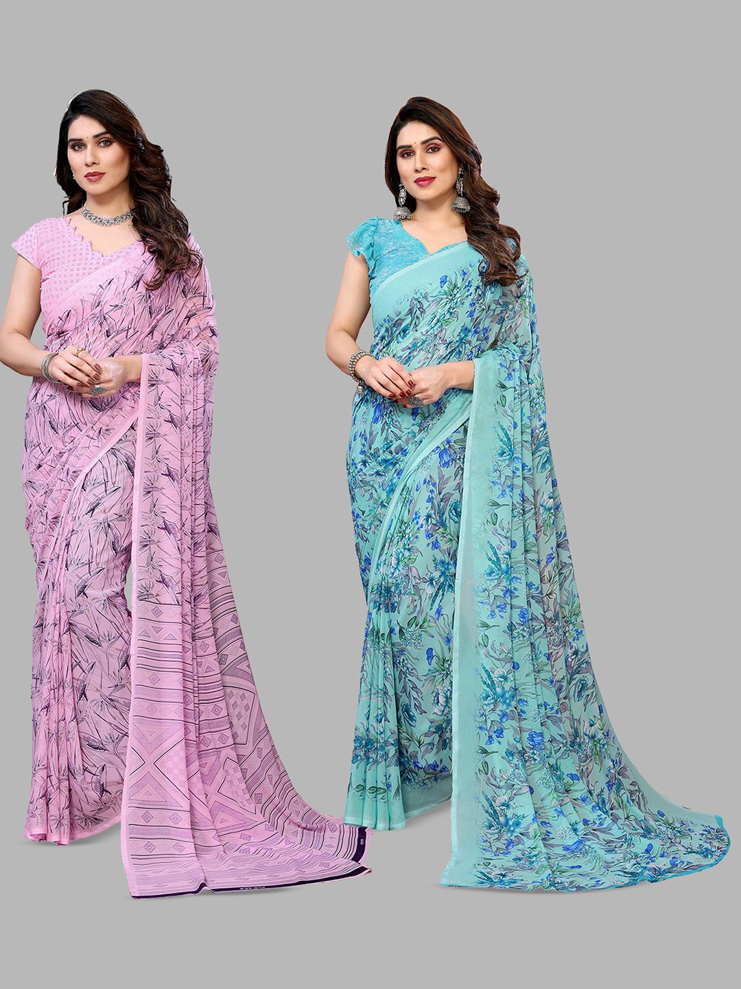 

Moda Rapido Floral Poly Georgette Saree, Pink