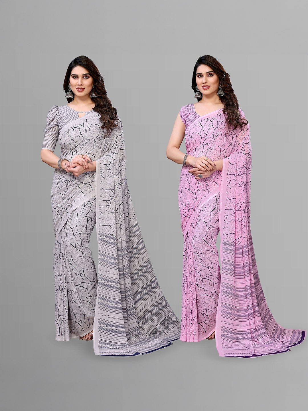 

Moda Rapido Floral Poly Georgette Saree, Grey