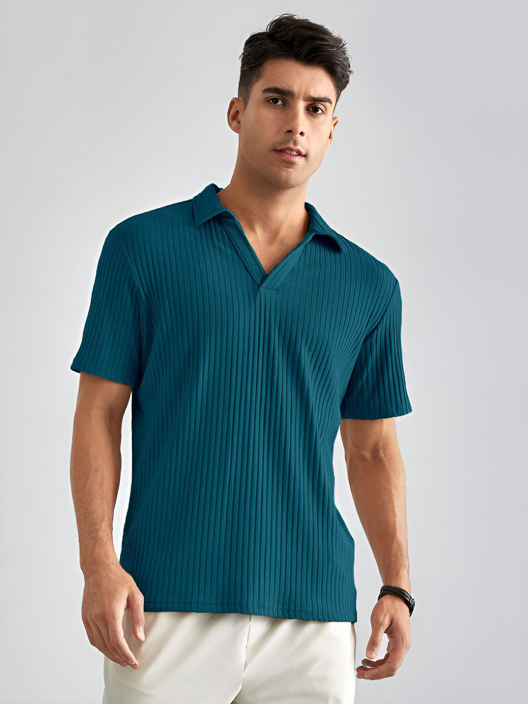 

madfrog Men Self Design Polo Collar T-shirt, Teal