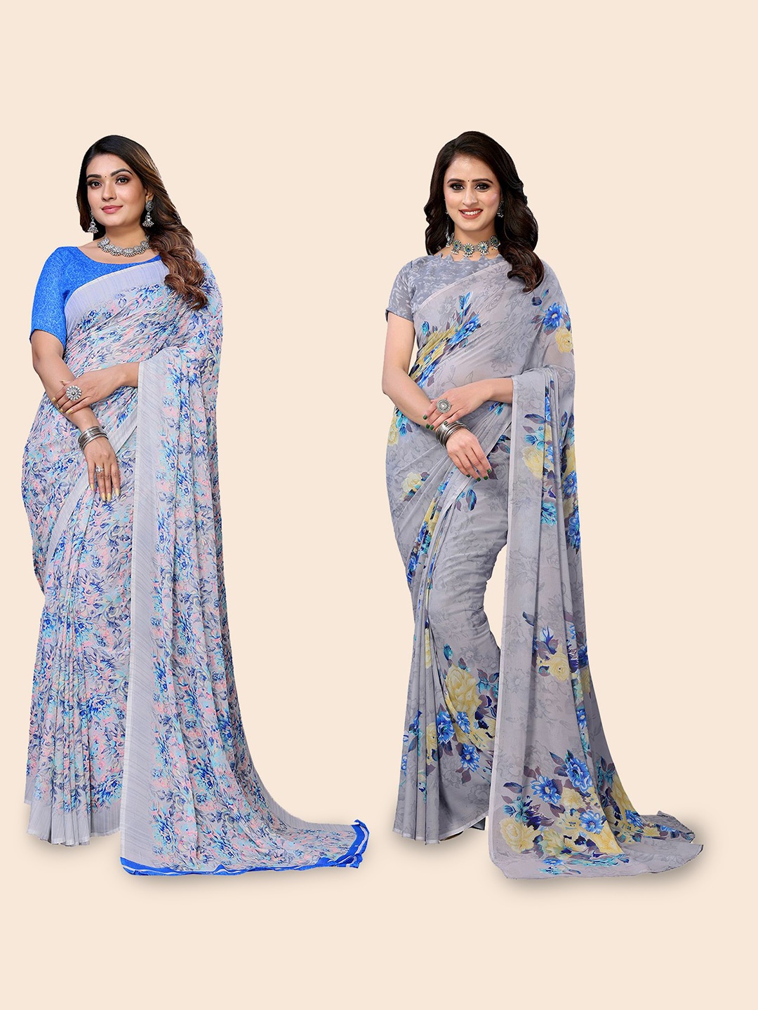 

Moda Rapido Floral Poly Georgette Saree, Blue