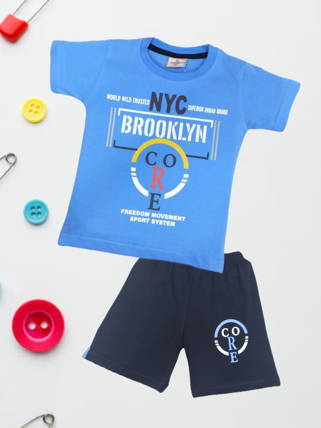 

FASHION GRAB Infant Kids Printed Pure Cotton T-Shirt With Shorts, Blue