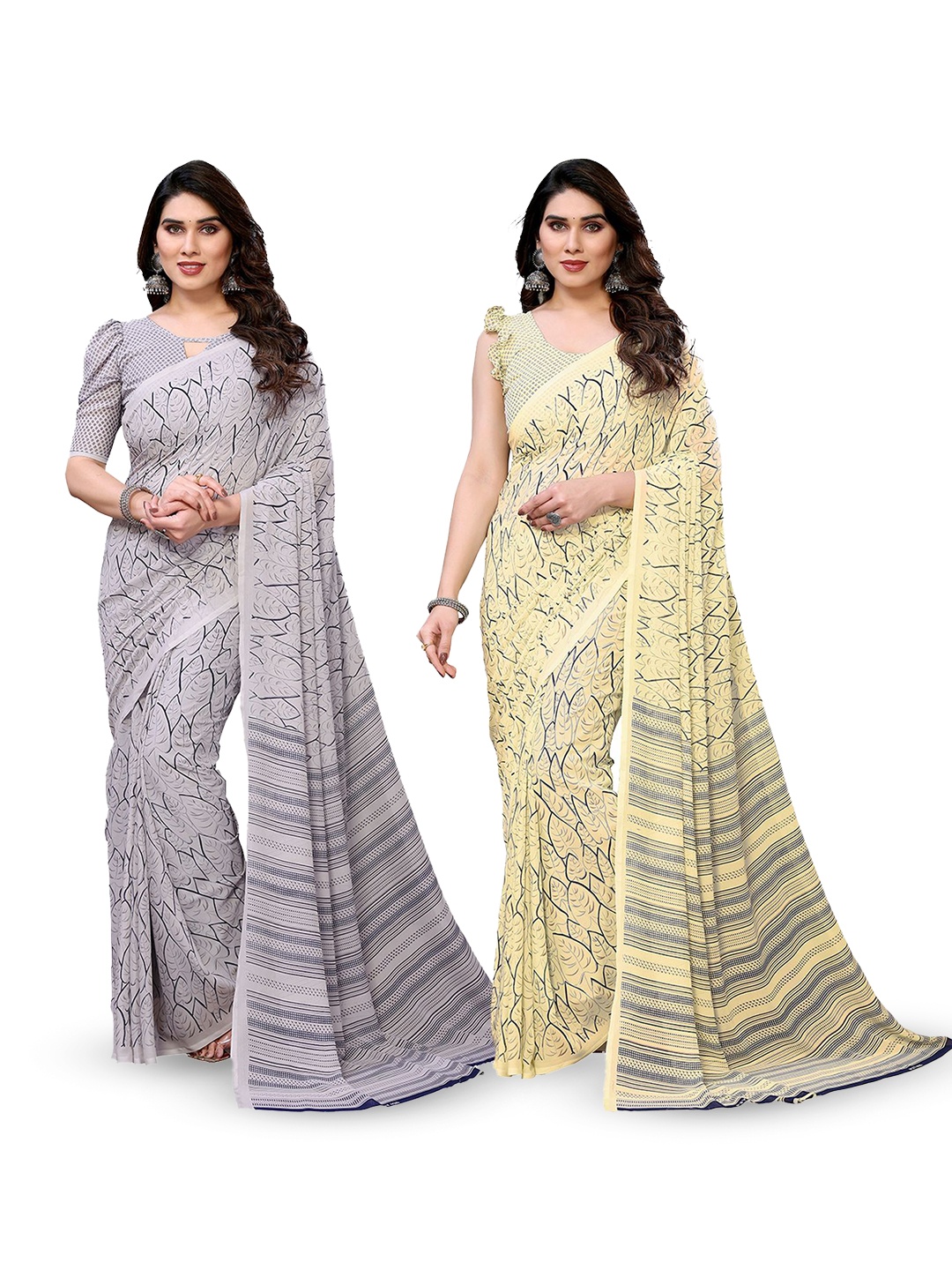 

Moda Rapido Floral Poly Georgette Saree, Grey