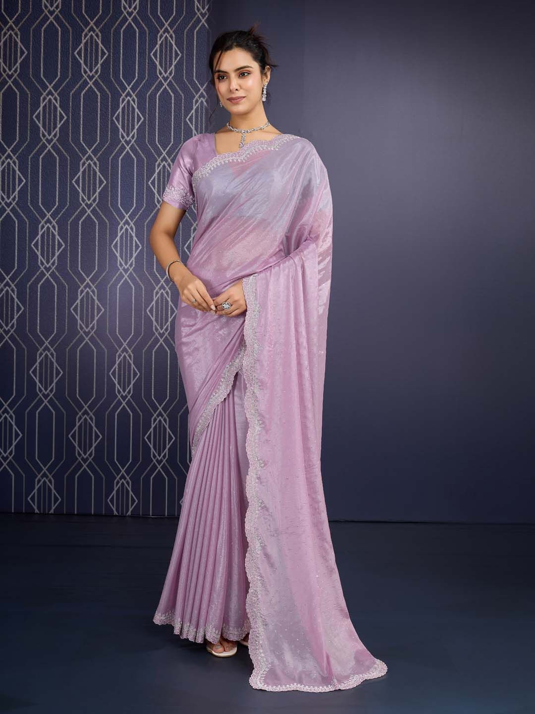 

Meena Bazaar Embellished Beads and Stones Saree, Pink