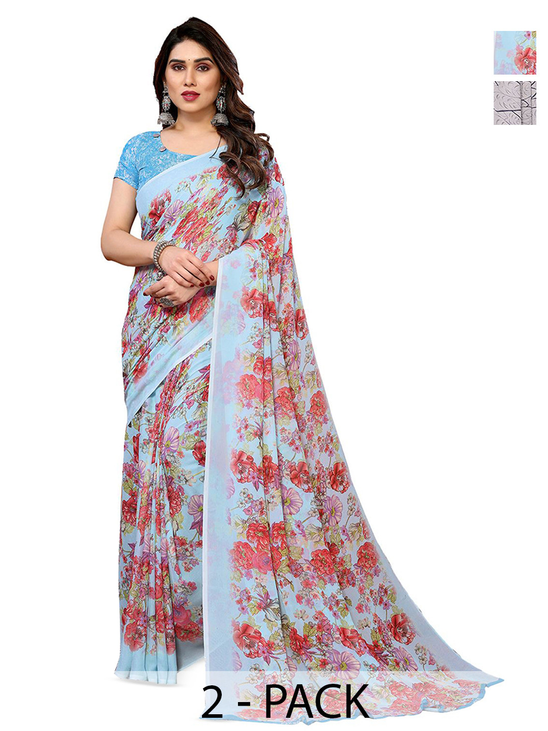 

Moda Rapido Floral Poly Georgette Saree, Blue