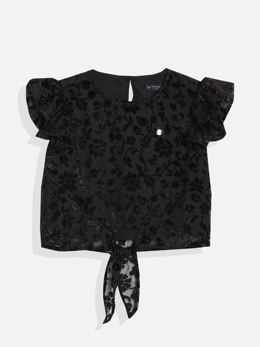 

Allen Solly Junior Girls Self Design Pure Cotton Boxy Top, Black