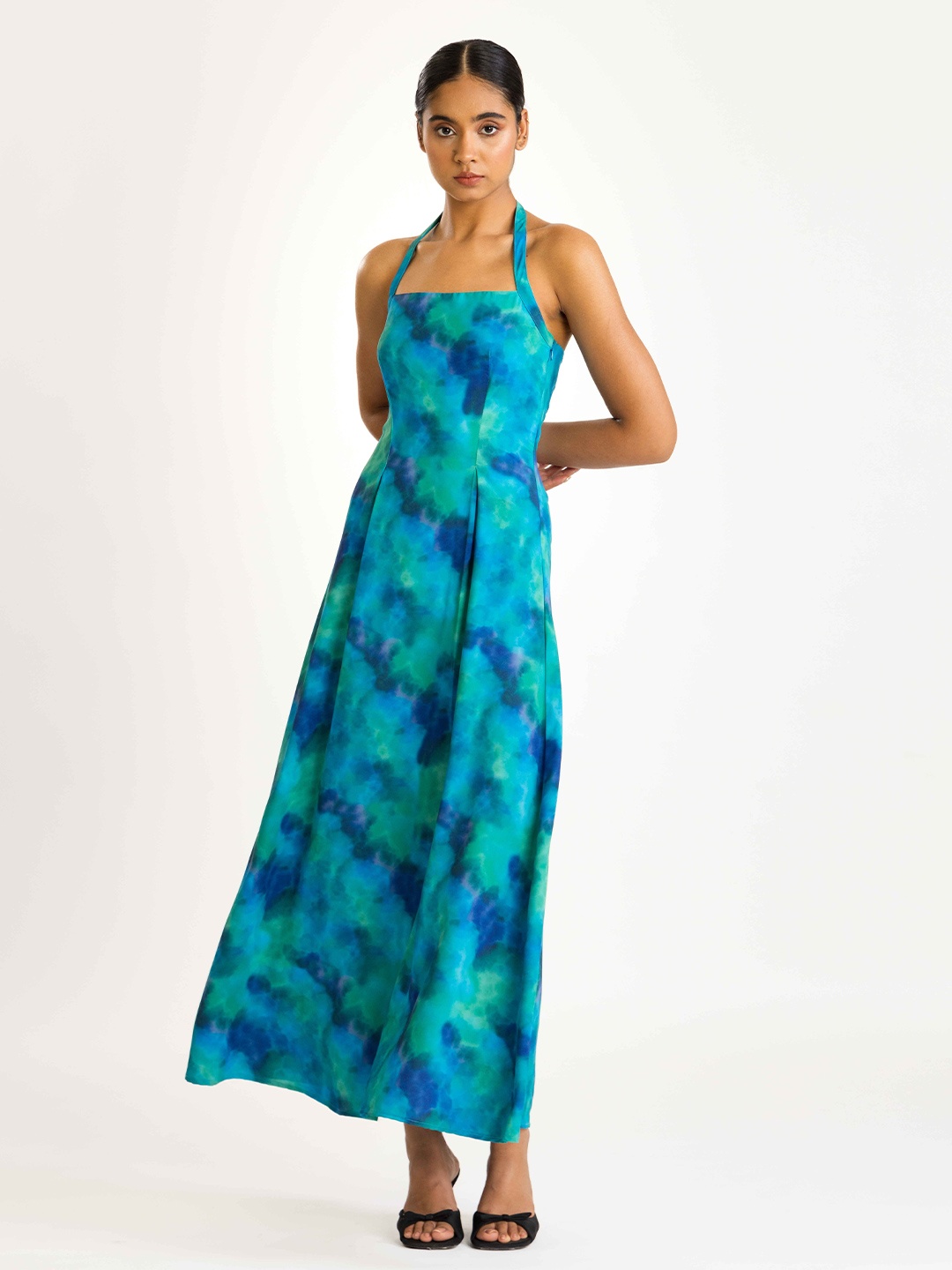 

Past Modern Tie and Dye Halter Neck Maxi Dress, Turquoise blue