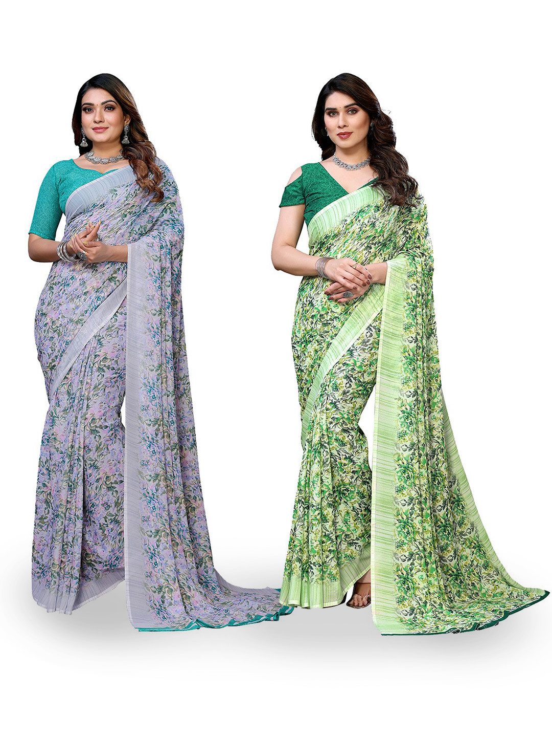 

Moda Rapido Floral Poly Georgette Saree, Green
