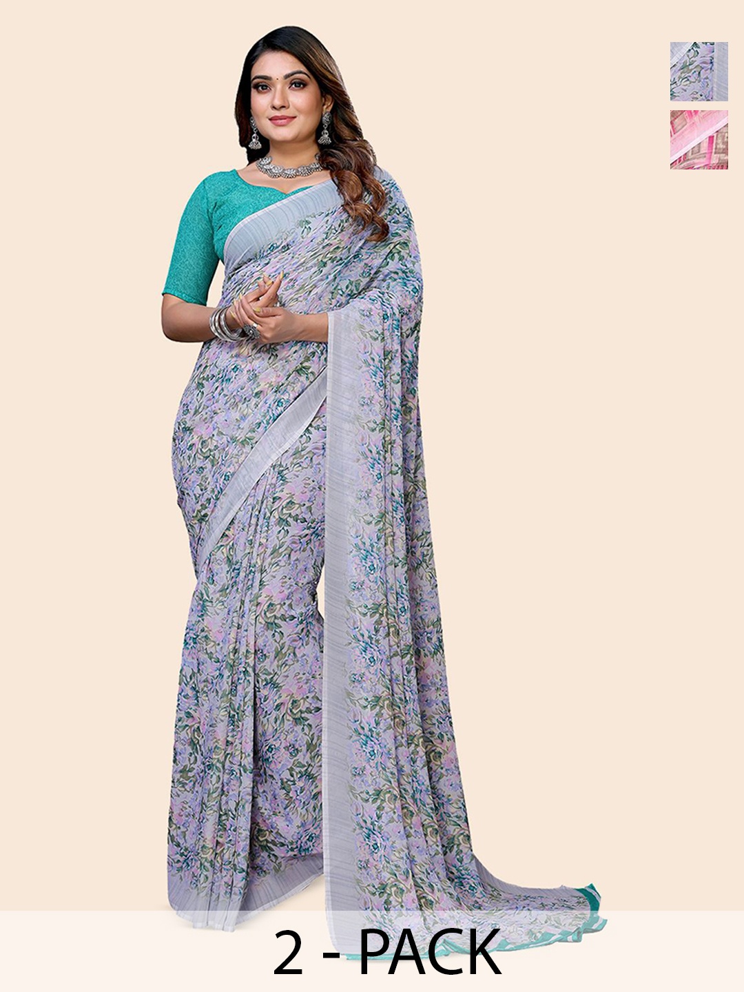 

Moda Rapido Floral Poly Georgette Saree, Pink