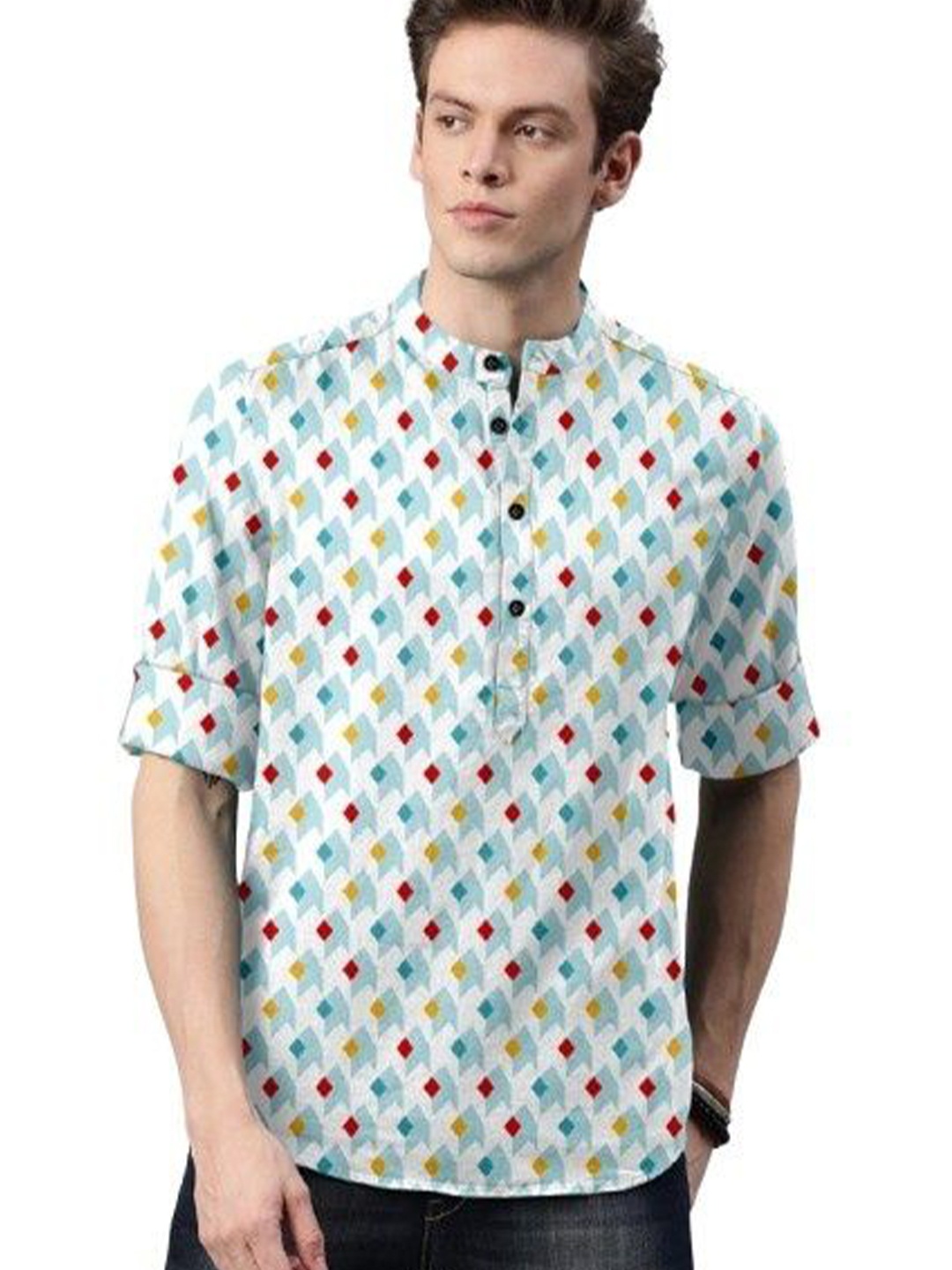 

ISUEL FAB Men Geometric Printed India Slim Fit Casual Shirt, Blue