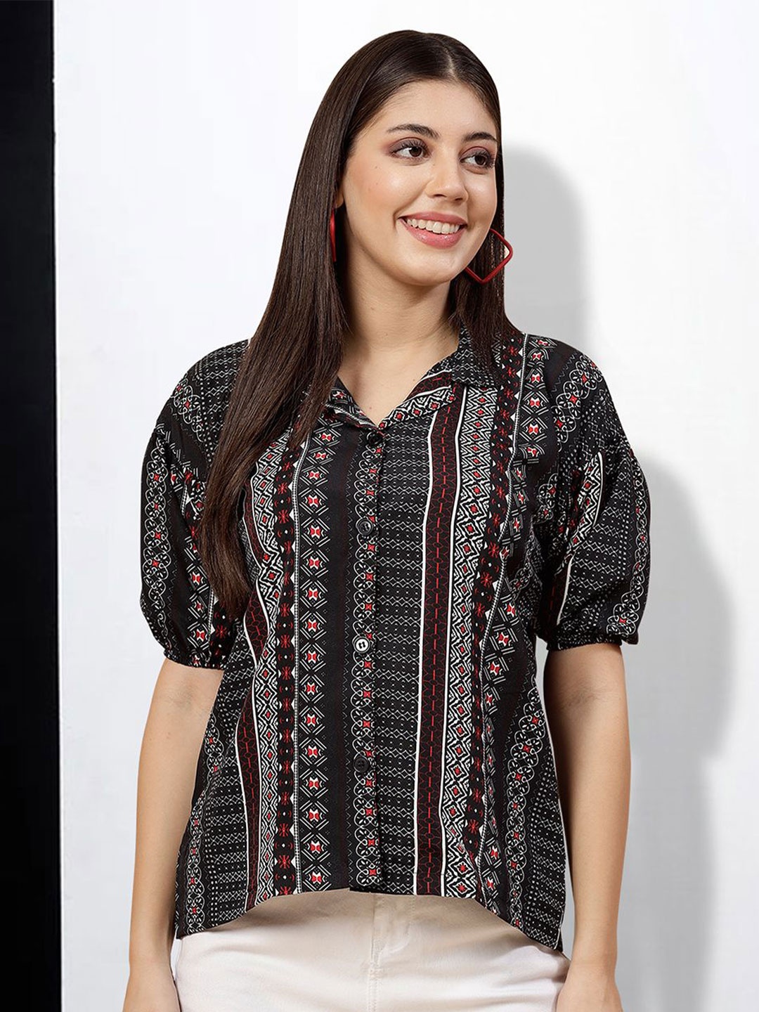 

MISS AYSE Floral Print Mandarin Collar Top, Multi