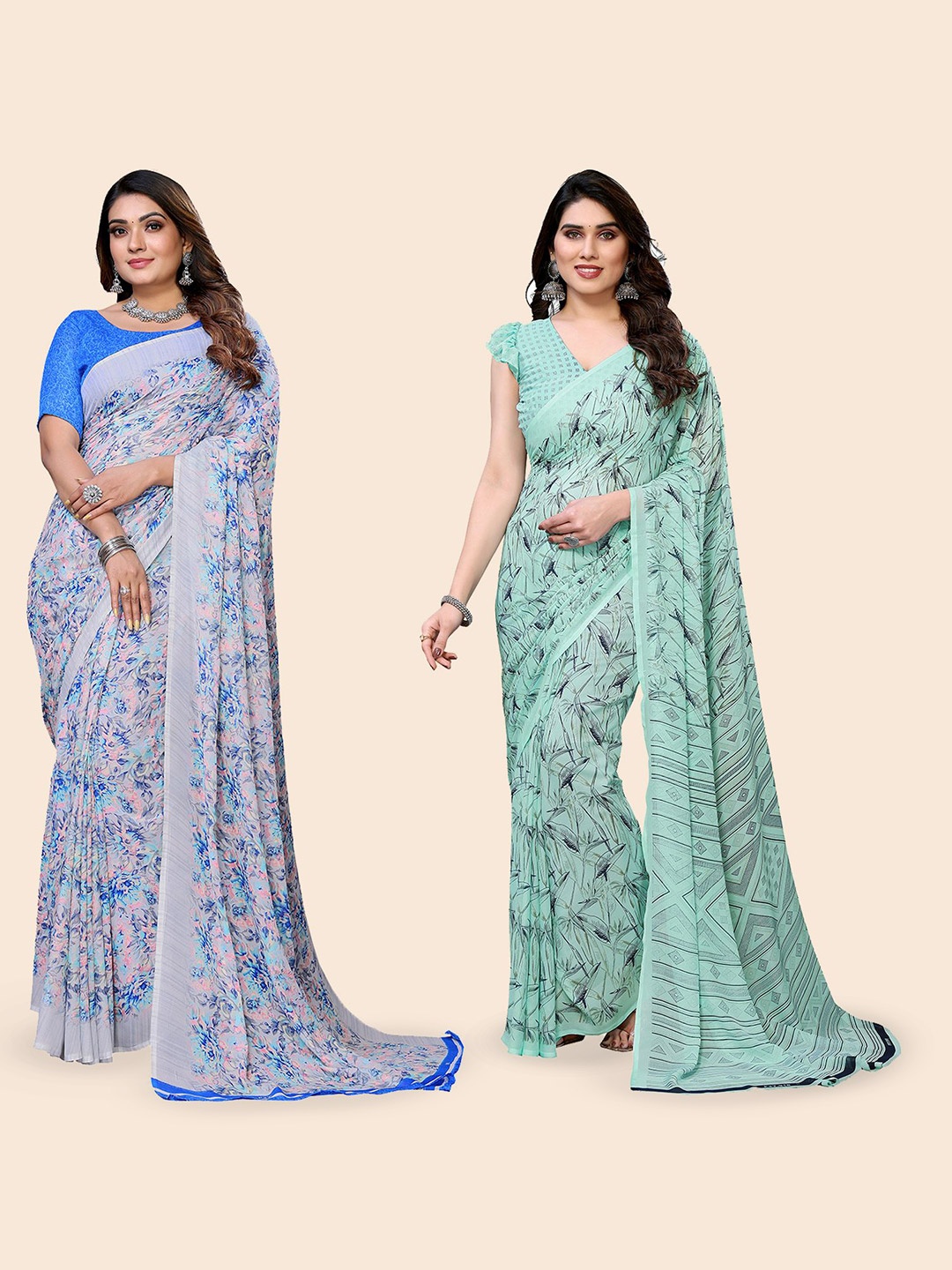 

Moda Rapido Floral Poly Georgette Saree, Blue