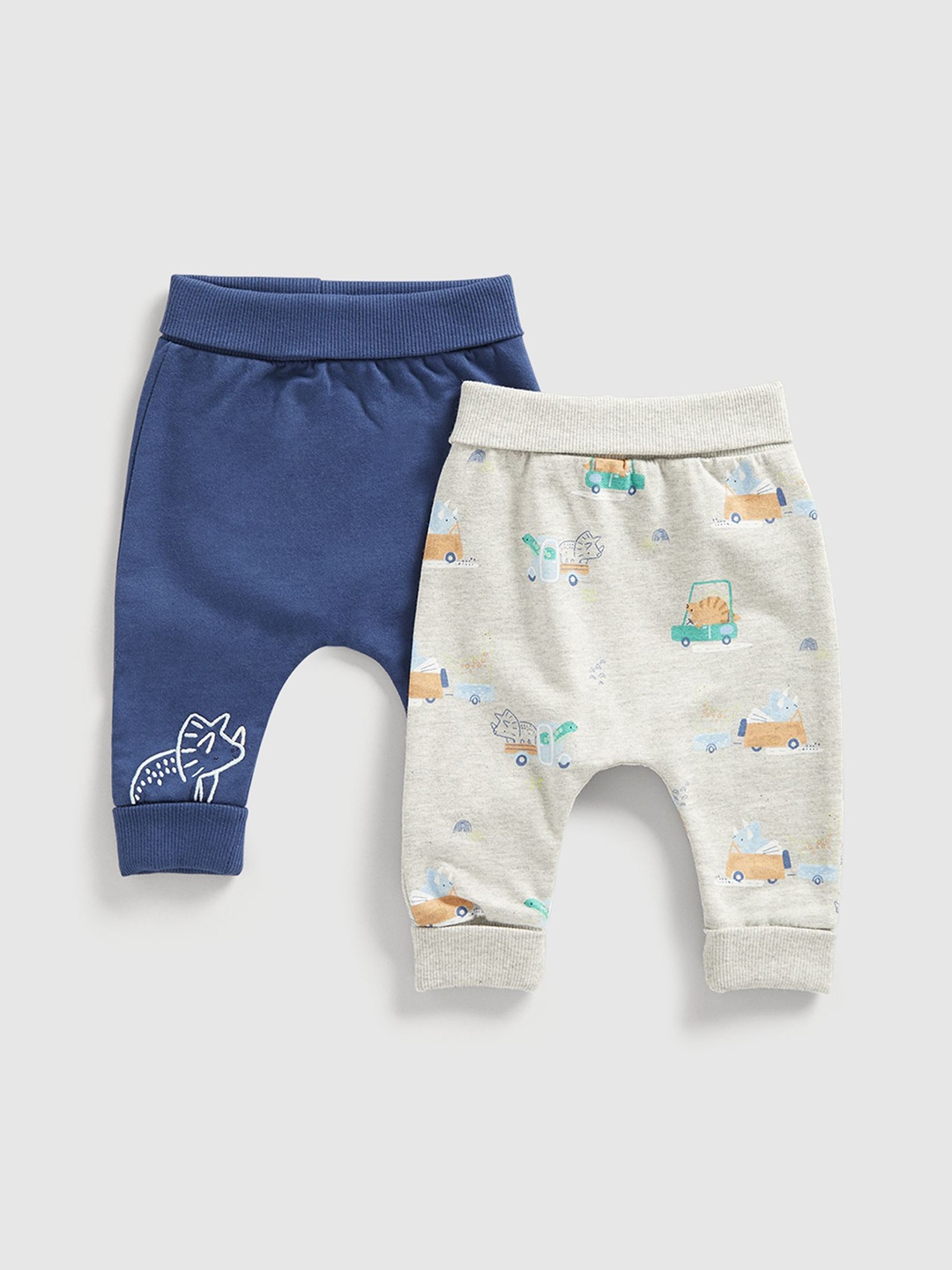 

mothercare Infant Boys Pack Of 2 Printed Pure Cotton Mid-Rise Joggers, Blue