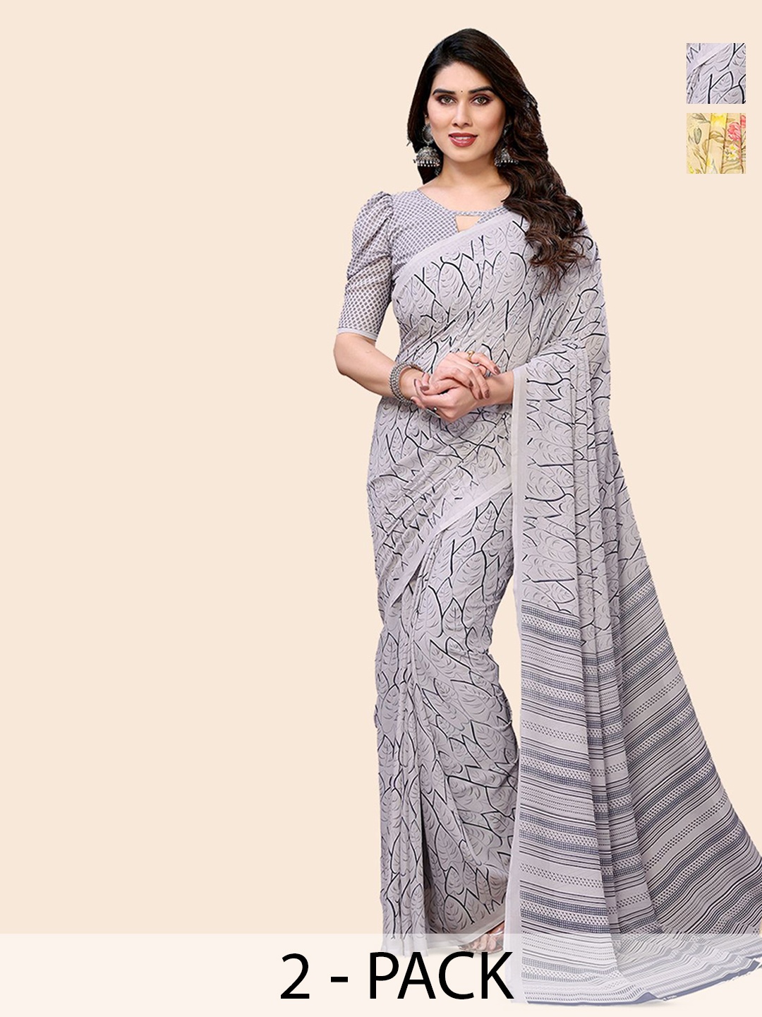 

Moda Rapido Floral Poly Georgette Saree, Grey