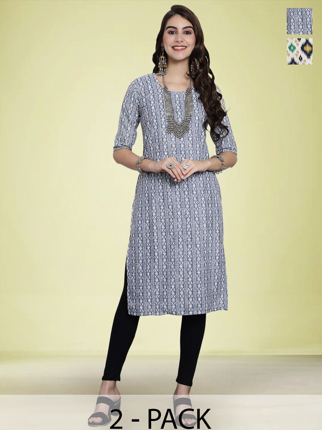 

Moda Rapido Pack Of 2 Printed Straight Kurta, Blue