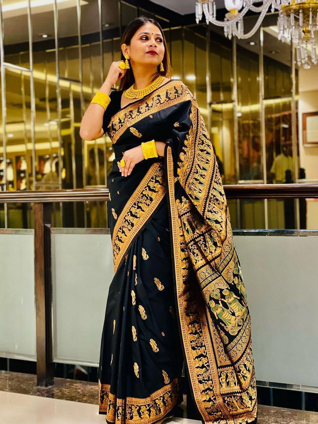 

Krimmple Woven Design Zari Banarasi Saree, Black