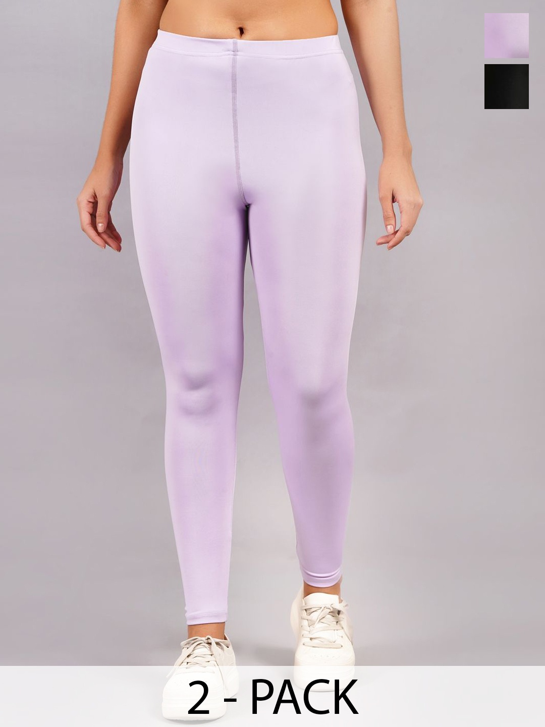 

NEVER LOSE Women Pack Of 2 High-Rise Ankle-Length Tights, Lavender
