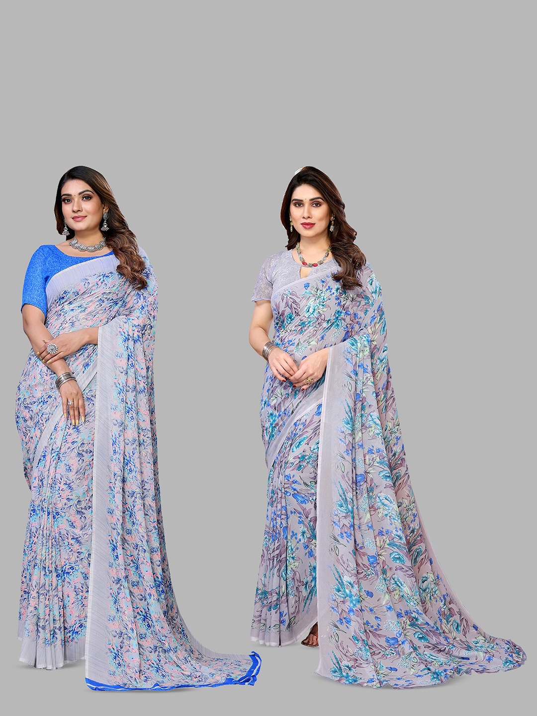 

Moda Rapido Floral Poly Georgette Saree, Grey