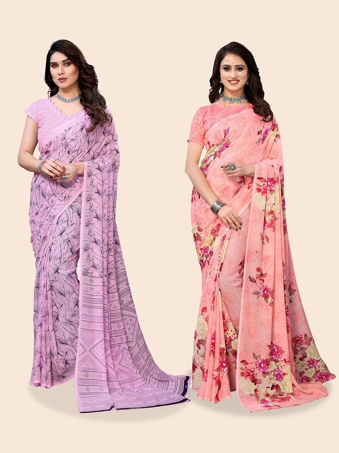 

Moda Rapido Floral Poly Georgette Saree, Pink