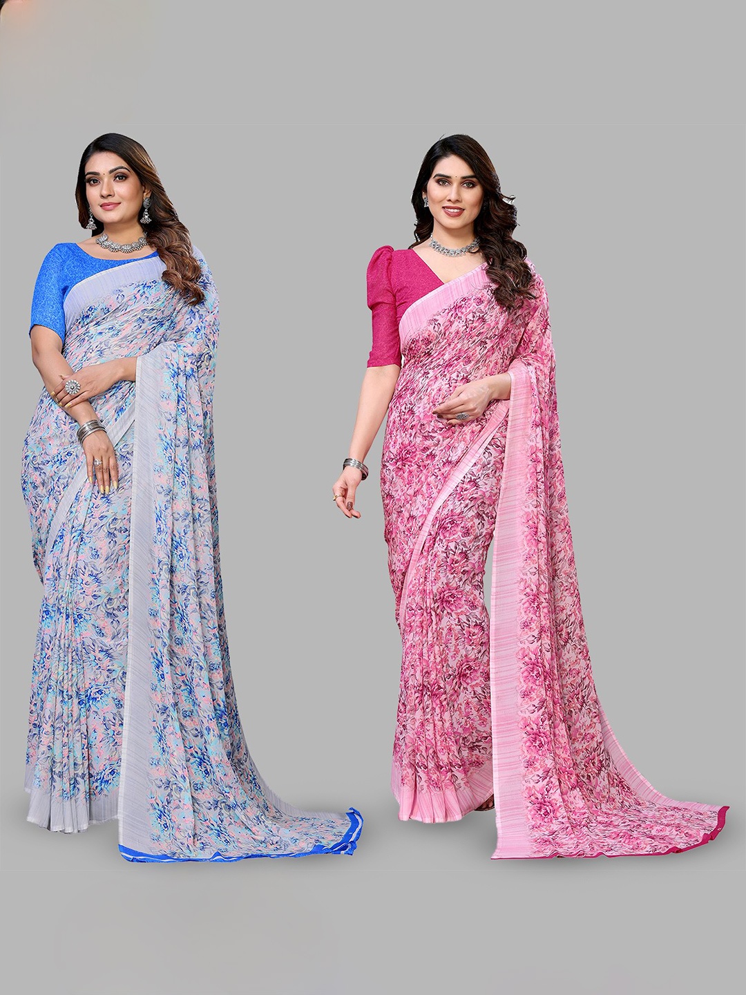 

Moda Rapido Floral Poly Georgette Saree, Pink