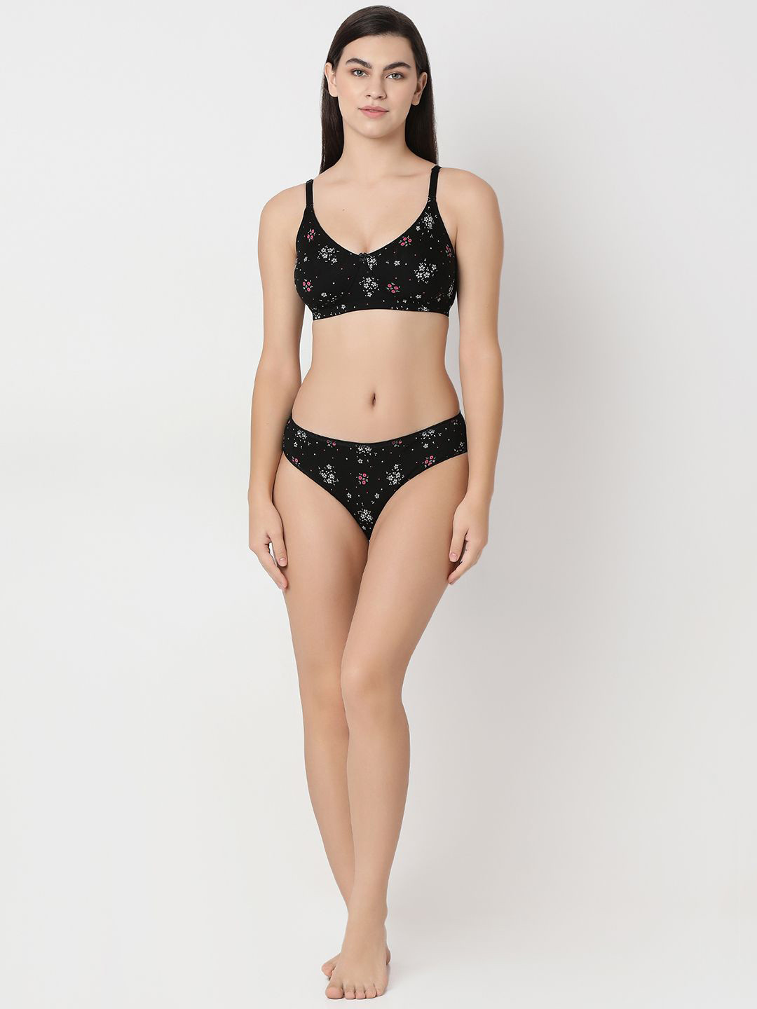 

Juliet Women Printed Cotton Non-Padded Lingerie Set, Black