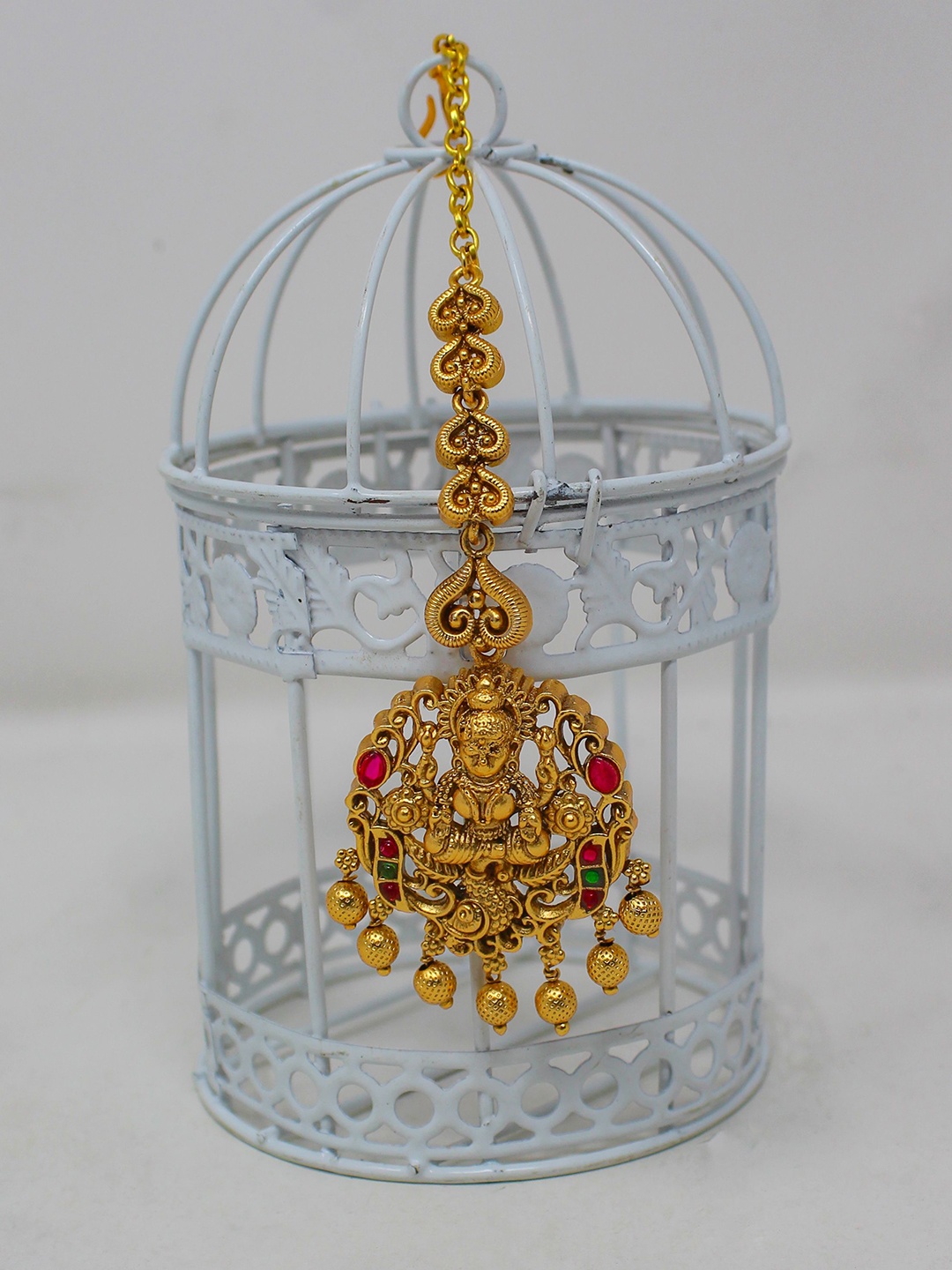 

NAGNESHI ART Gold-Plated Artificial Stones Studded & Beaded Lakshmi Design Maang Tikka