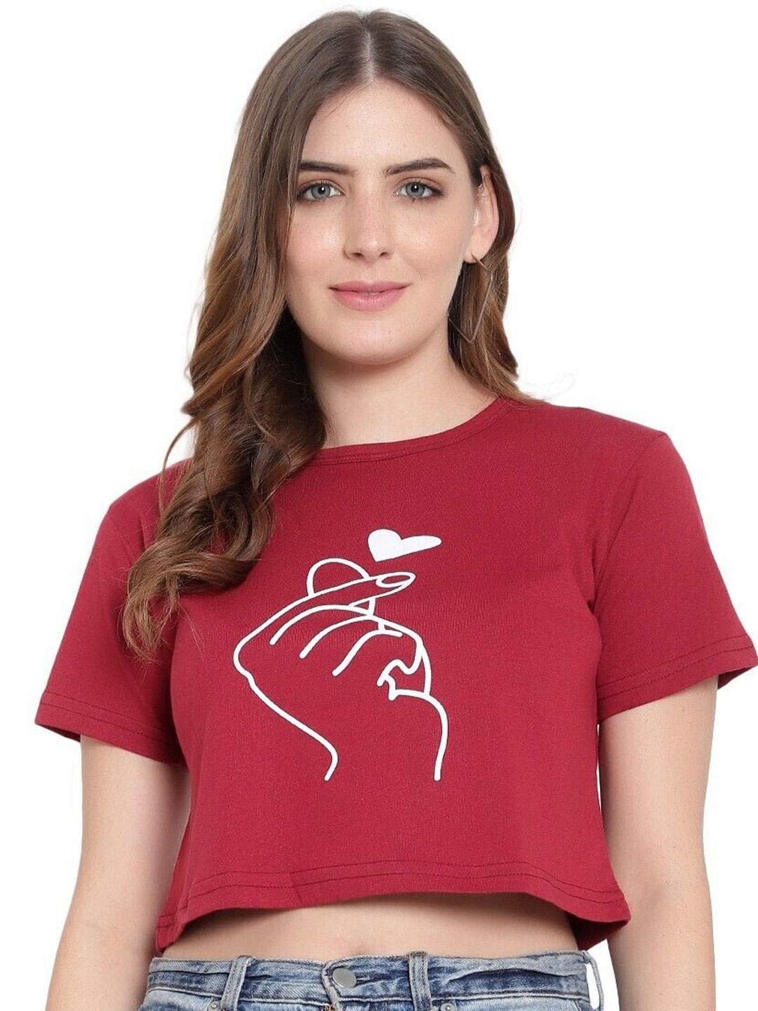 

DEEPMAYRA COLLECTION Women Print Cotton High-Low Crop Top, Maroon