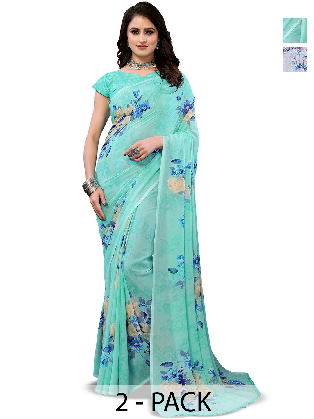 

Moda Rapido Floral Poly Georgette Saree, Green