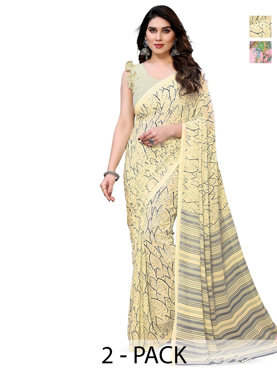 

Moda Rapido Floral Poly Georgette Saree, Beige