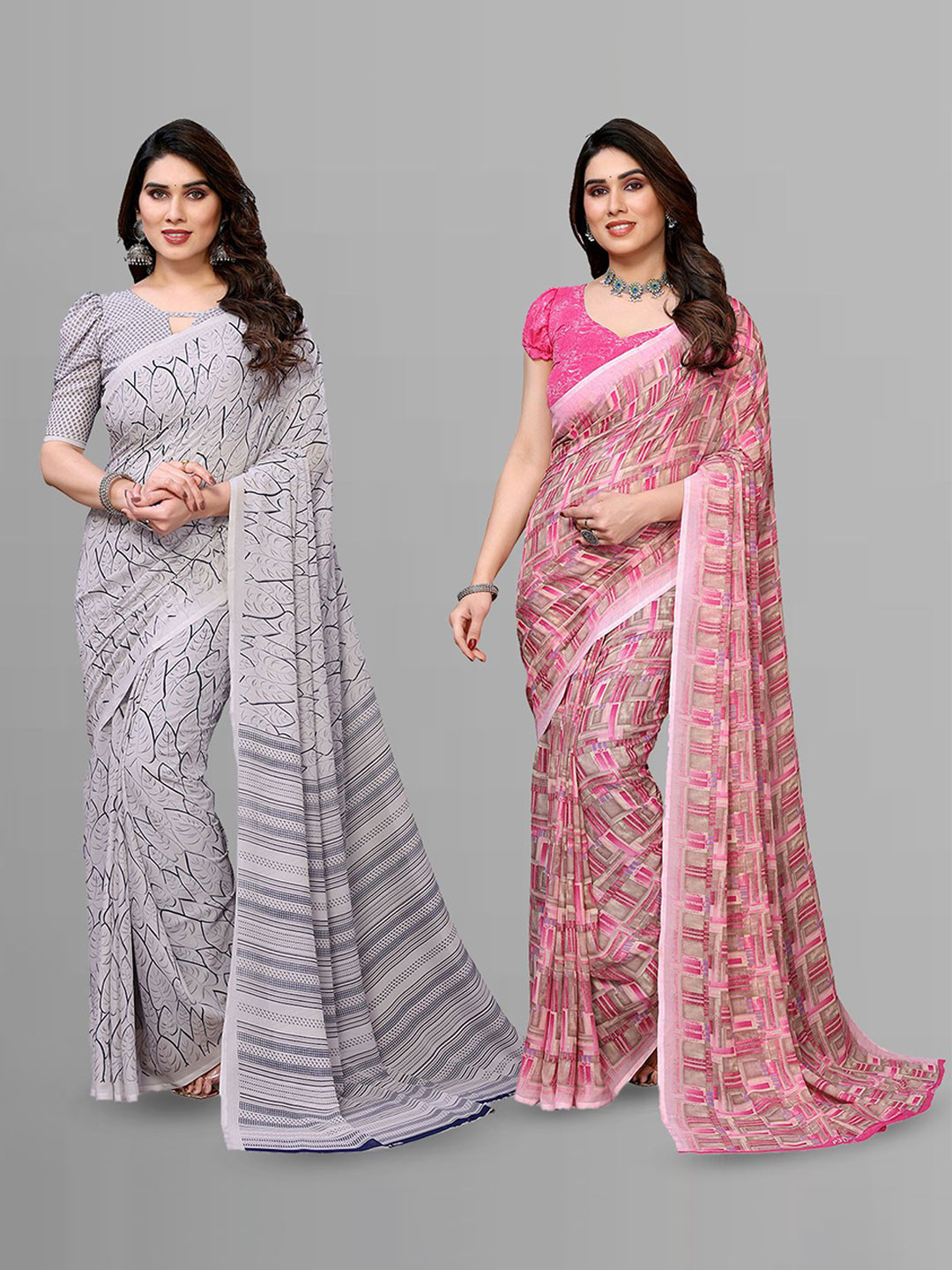 

Moda Rapido Floral Poly Georgette Saree, Grey