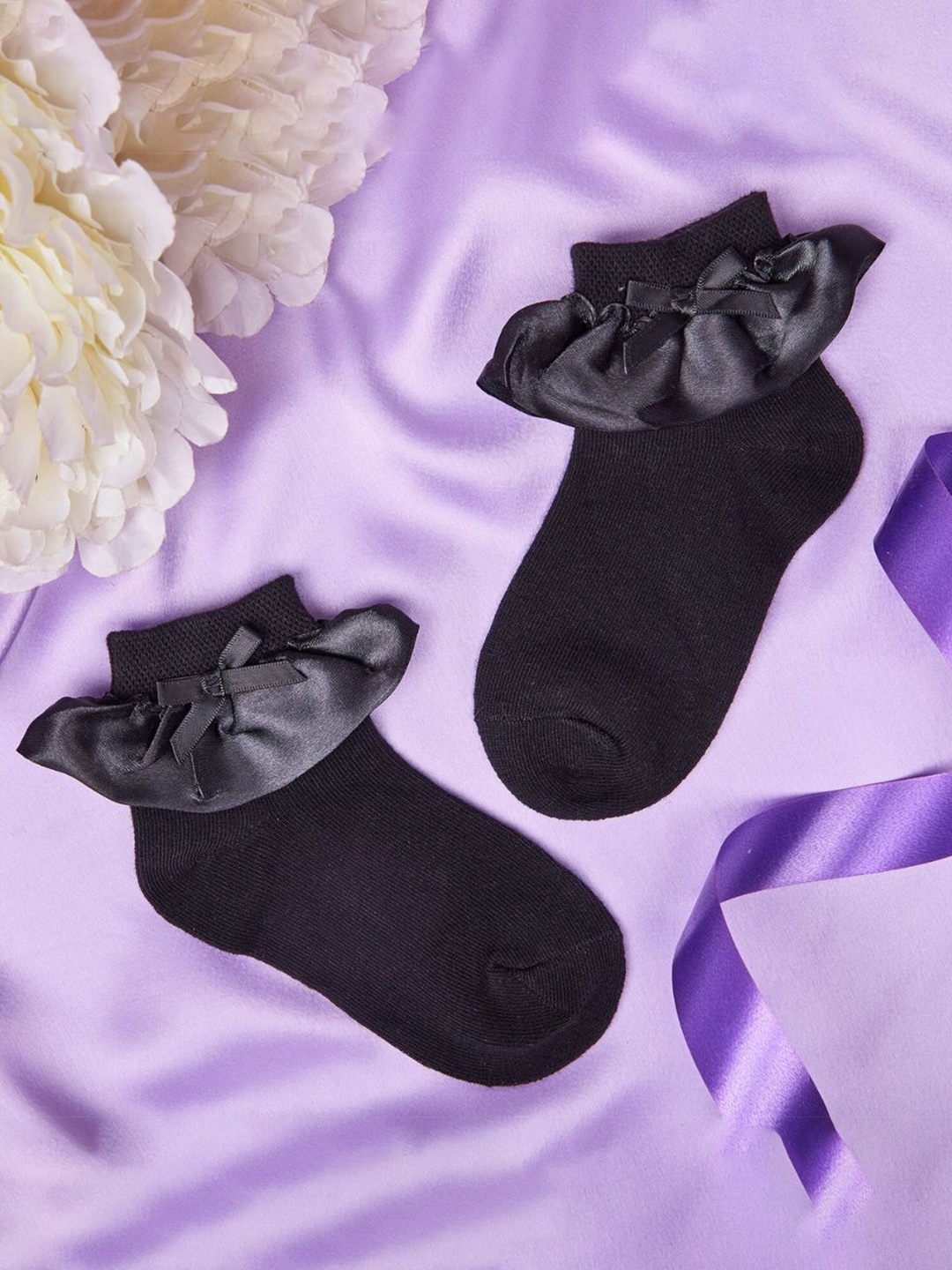

NESKA MODA Girls Frill Lace Ankle-Length Socks, Black