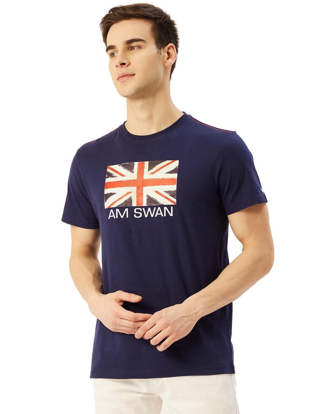 

AMSWAN Men Printed Applique T-shirt, Navy blue