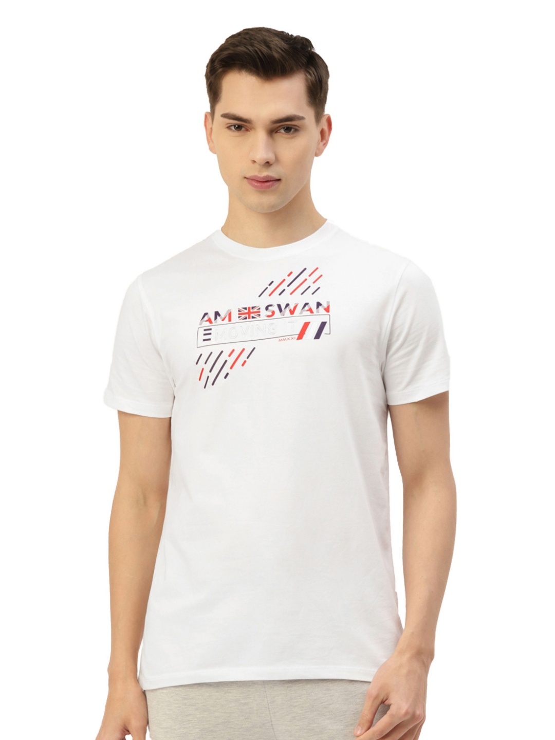 

AMSWAN Men Typography Printed Applique T-shirt, White