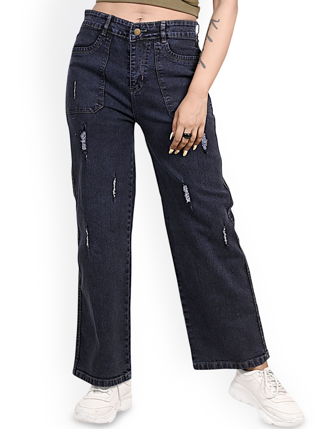 

Hayler Women High-Rise Low Distress Stretchable Cotton Jeans, Blue