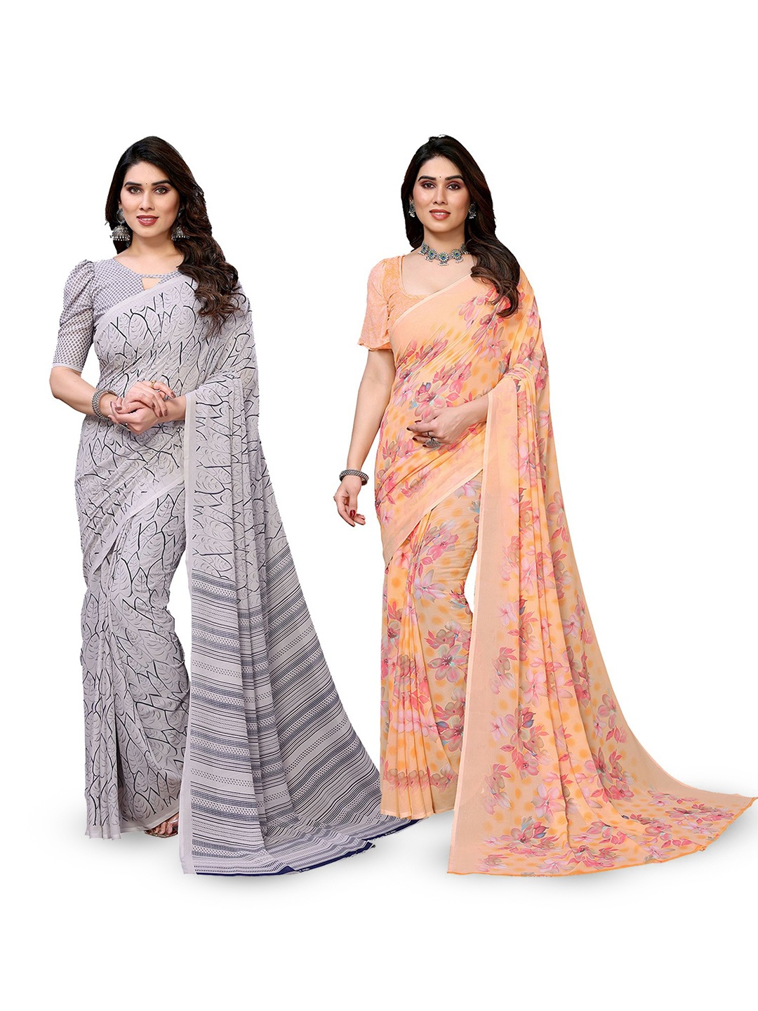 

Moda Rapido Floral Poly Georgette Saree, Grey
