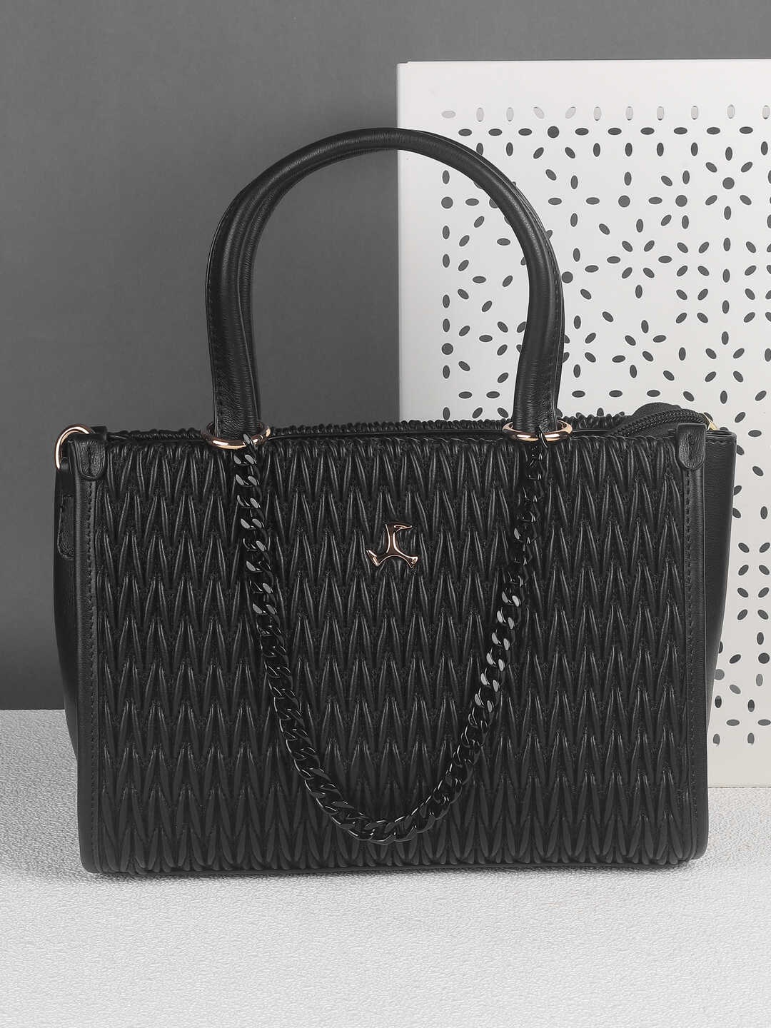 

Mochi Textured Structured Handheld Bag, Black