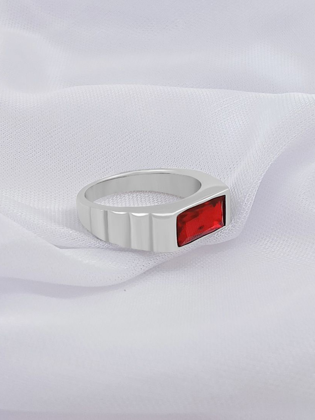 

Saizen Men Sterling Silver-Plated Artificial Stone Studded Finger Ring