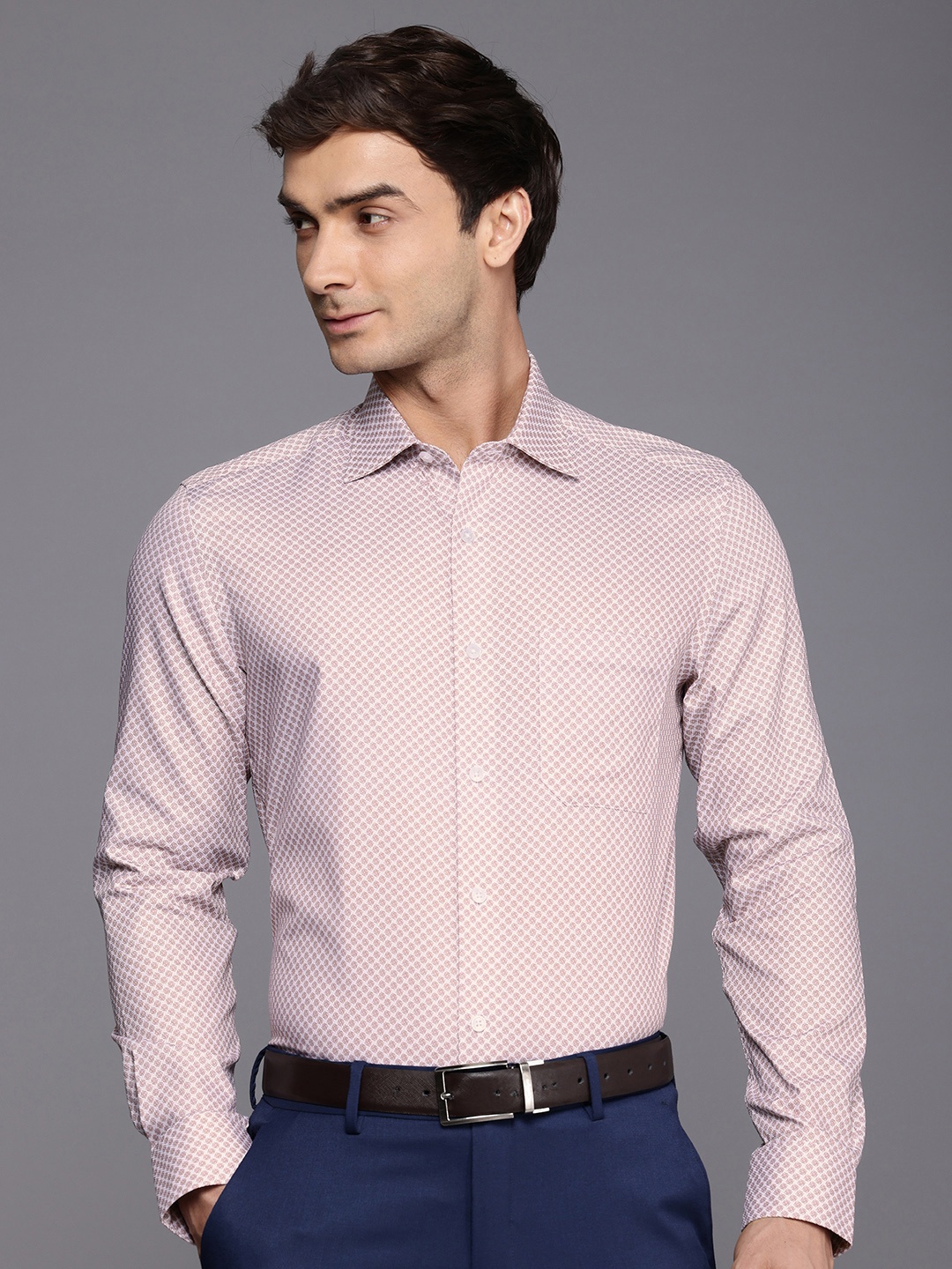 

Louis Philippe Classic Textured Printed Pure Cotton Formal Shirt, White