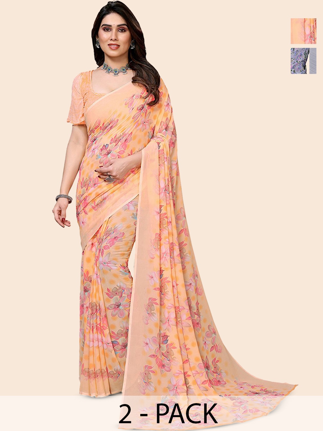 

Moda Rapido Floral Poly Georgette Saree, Grey