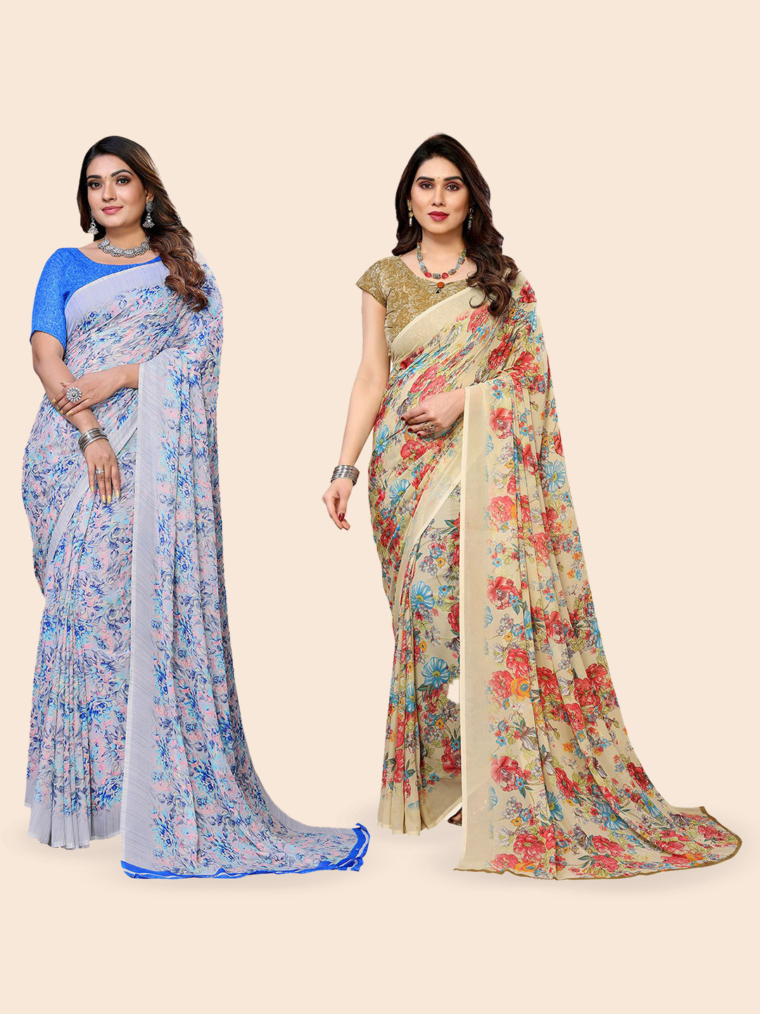 

Moda Rapido Floral Poly Georgette Saree, Blue