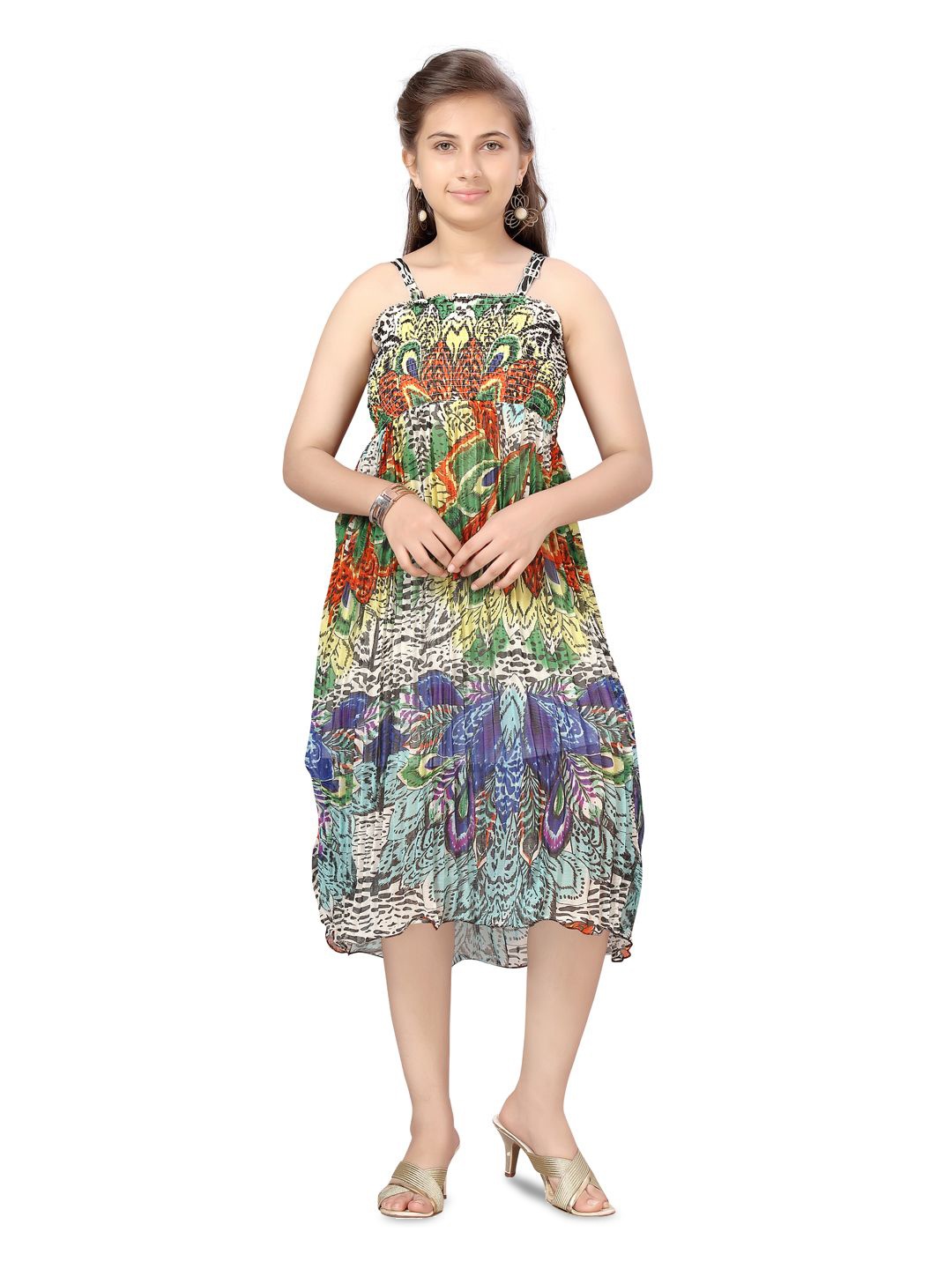 

YK Girls Floral Print A-Line Midi Dress, Multi