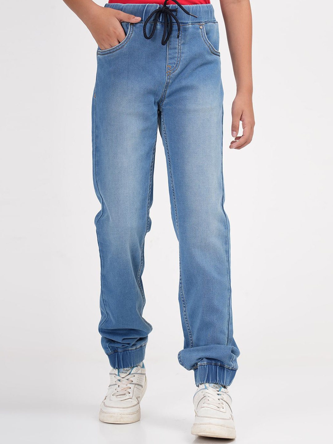 

ZION Kids Cotton Knitted High-Rise Jogger Denim Jeans, Blue