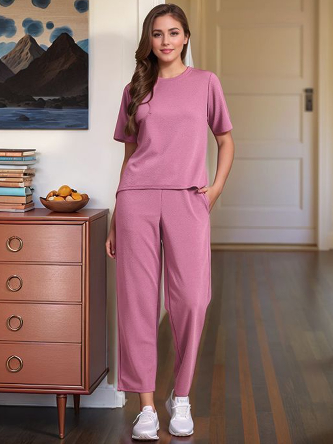

DressBerry Round Neck T-Shirt & Trouser Co-Ord Set, Pink