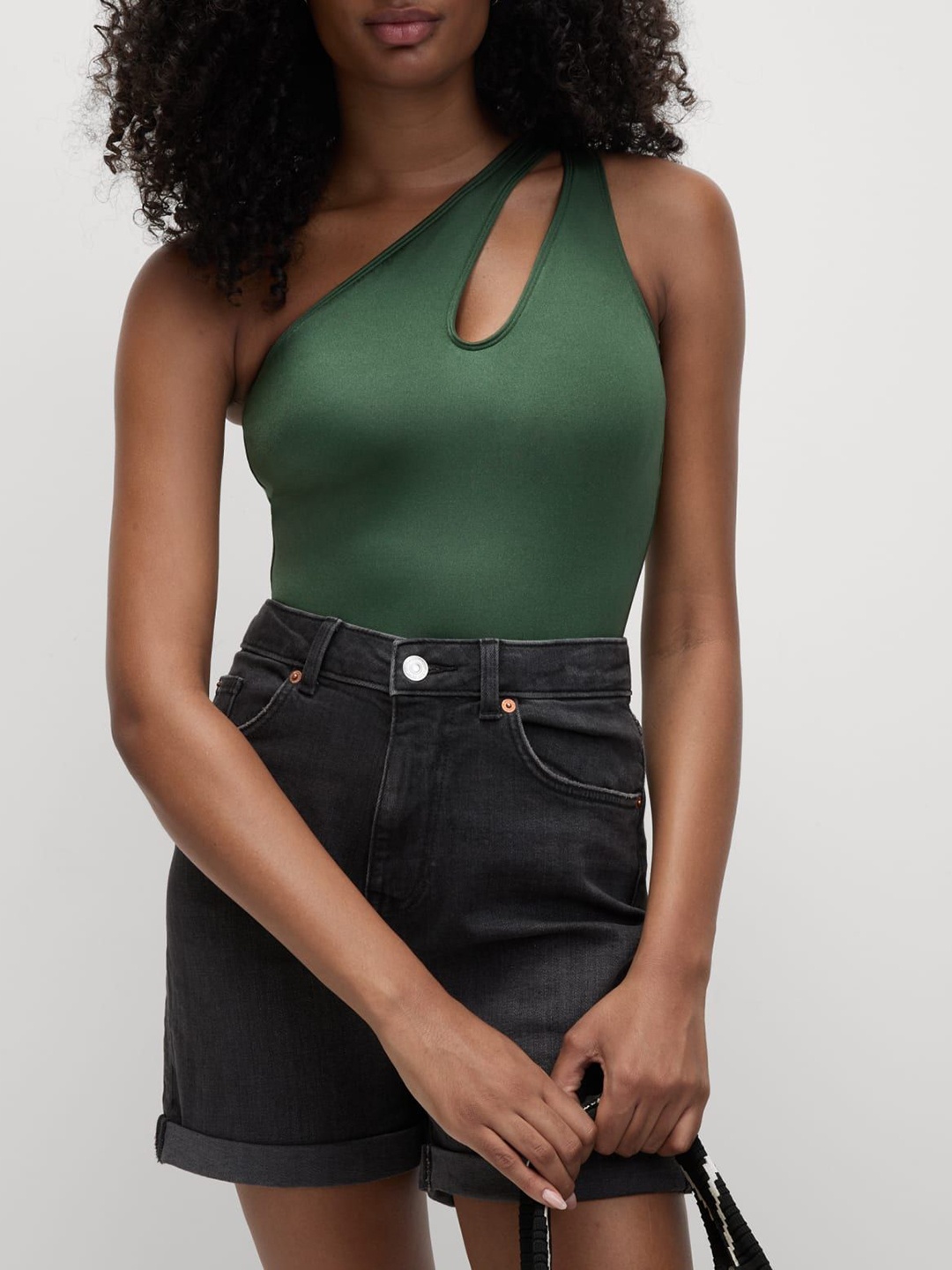 

Marks & Spencer Women One Shoulder Sleeveless Swim Bodysuit, Green