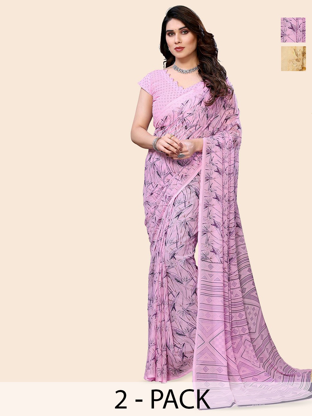 

Moda Rapido Floral Poly Georgette Saree, Pink